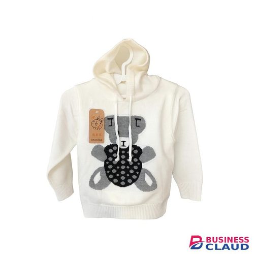 Baby Hooded Pullover Sweater – Cute Bear Design, Unisex, Warm & Stylish- White (5-10 Months)