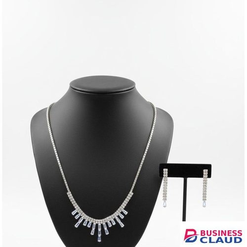 REMBO JEWELRY Elegant Silver-Tone Crystal Fringe Necklace & Drop Earrings Set