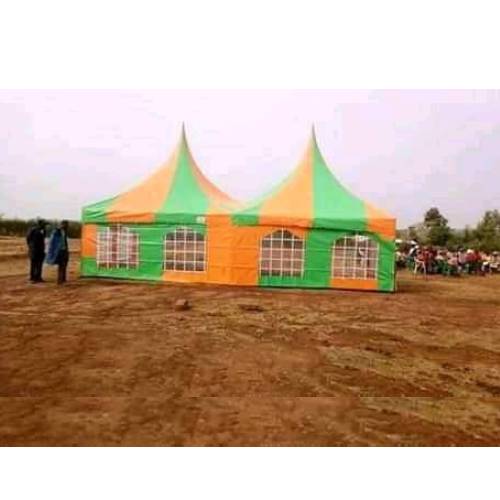 High peak tent with sides for 100 people in Green and Yellow Color mix under 98000 