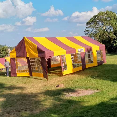 Frame marquee tent with flooring for 100 in Purple and Yellow under 110000 