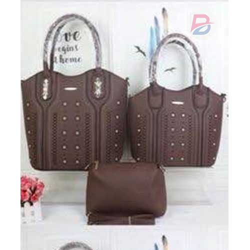 Elegant Trendy 3 In 1 Ladies Handbag - Dark Brown
