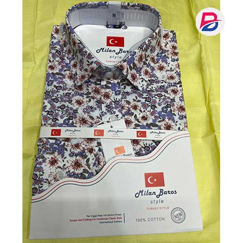 Cotton Men's Shirt - Purple Floral Prints