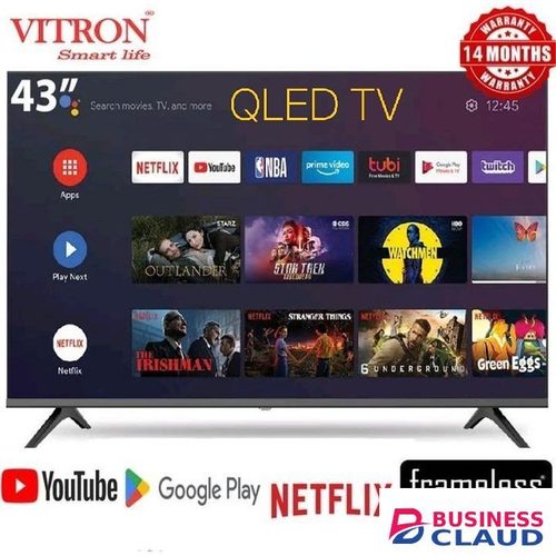 Free VITRON 43" INCH TV QLED HTC4300QFS BLUETOOTH FRAMELESS FHD SMART TV ANDROID TV NETFLIX ,YOUTUBE TELEVISION BUILT-IN WIFI, APP STORE 1GB-RAM 8GB-ROM+3 FREE GIFTS(BRACKET+GUARD+EARPODS+OTG&RCA CABLE) in Upper-hill