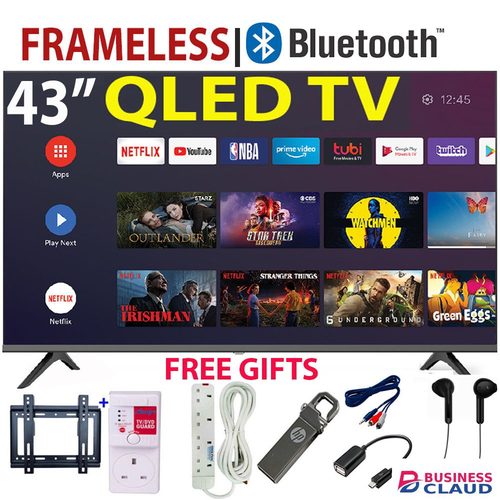 Free VITRON HTC4300QFS 43" Inch Frameless Smart Android 14 QLED TV ICAST/SCREEN MIRRORING Full HD Bluetooth Inbuilt WiFi Netflix YouTube App Store 1GB RAM 8GB ROM +7 FREE GIFTS in Wifi-app-store-inbuilt-decoder