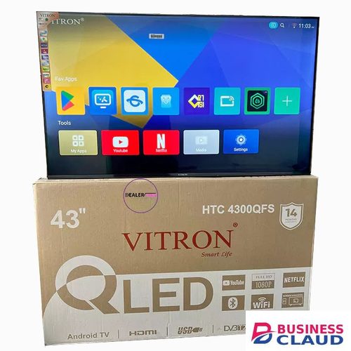 Free VITRON HTC4300QFS 43" Inch Frameless Smart Android 14 QLED TV ICAST/SCREEN MIRRORING Full HD Bluetooth Inbuilt WiFi Netflix YouTube App Store 1GB RAM 8GB ROM +7 FREE GIFTS in Wifi-app-store-inbuilt-decoder