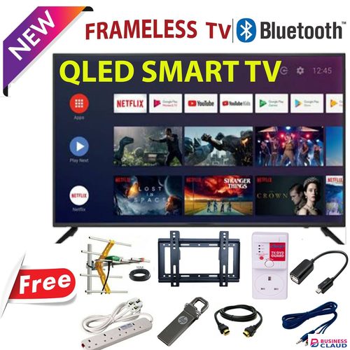 Local Free VITRON 43" INCH QLED BLUETOOTH ENABLED FRAMELESS FHD ICAST MIRRORING SMART TV ANDROID TV NETFLIX ,YOUTUBE TELEVISION INBUILT DECODER,BUILT-IN WIFI,APP STORE 1GB-RAM 8GB-ROM 2*USB PORTS,3*HDMI+8 GIFTS warranty in Upper-hill