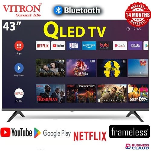 Free VITRON 43" Inch QLED Full HD FRAMELESS BLUETOOTH-ENABLED ICAST MIRRORING Smart Android TV,YOUTUBE,NETFLIX,ANDROID 14.0,Playstore,Inbuilt Decoder Televisions+14 MONTHS WARRANTY Design in Kahawa-wendani