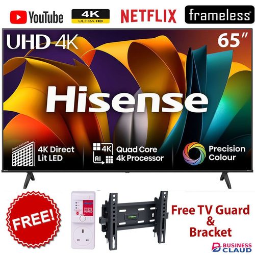 Free Hisense 65A6,65" Inch 4K UHD Smart TV, With Dolby Vision HDR, DTS Virtual X, Bluetooth,inbuilt WiFi+FREE TV GUARD+ TILT BRACKET(2YRS WARRANTY) warranty in Kahawa-wendani