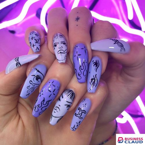Free 24 PCS Abstract Art Purple Press-On Fake Nails, Free Glue Included in Kenya-premium-incense-scent