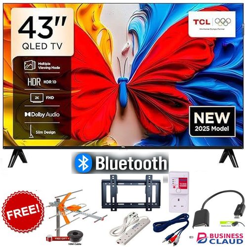 Free TCL 43" Inch QLED Full HD Smart Google TV,43S5K Model, Dolby Audio, HDR Engine, Ultra-Slim Frameless Display, Wi-Fi Connectivity, Netflix+FREE AERIAL+BRACKET+TV GUARD+EXTENSION+OTG&RCA CABLE in Kahawa-wendani