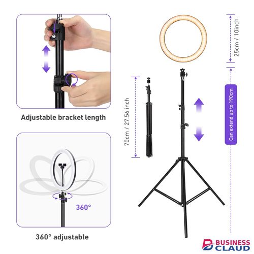 2.1M Tripod Stand with 10 Inch LED Ring Light- Dimmable Beauty Ringlight Three colors adjustable for Selfie Live Stream/Makeup/Youtube/Tiktok Video in Cables-led-light-flashlight