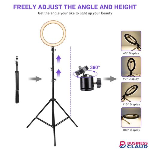 2.1M Tripod Stand with 10 Inch LED Ring Light- Dimmable Beauty Ringlight Three colors adjustable for Selfie Live Stream/Makeup/Youtube/Tiktok Video in Cables-led-light-flashlight
