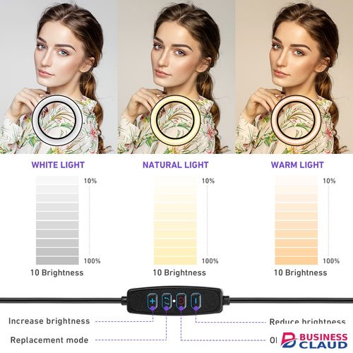 2.1M Tripod Stand with 10 Inch LED Ring Light- Dimmable Beauty Ringlight Three colors adjustable for Selfie Live Stream/Makeup/Youtube/Tiktok Video in Cables-led-light-flashlight