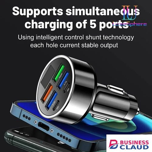 100W 6 / 8 Ports Car Charger Fast Charging USB C Car Phone Charger PD Type C Power Adapter Digital Display Compatible with All Devices USB Type C Car Lighter PD QC3.0 Car Phone Charger Tecno Huawei in Built-charging-cable-and-22-5w-fast-charging