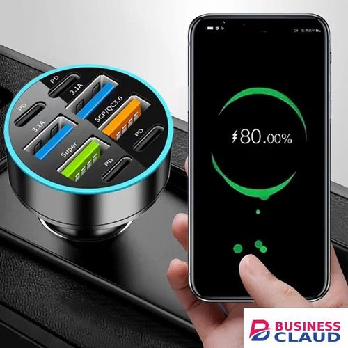 100W 6 / 8 Ports Car Charger Fast Charging USB C Car Phone Charger PD Type C Power Adapter Digital Display Compatible with All Devices USB Type C Car Lighter PD QC3.0 Car Phone Charger Tecno Huawei in Built-charging-cable-and-22-5w-fast-charging