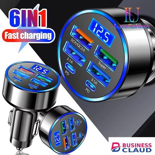 100W 6 / 8 Ports Car Charger Fast Charging USB C Car Phone Charger PD Type C Power Adapter Digital Display Compatible with All Devices USB Type C Car Lighter PD QC3.0 Car Phone Charger Tecno Huawei in Built-charging-cable-and-22-5w-fast-charging