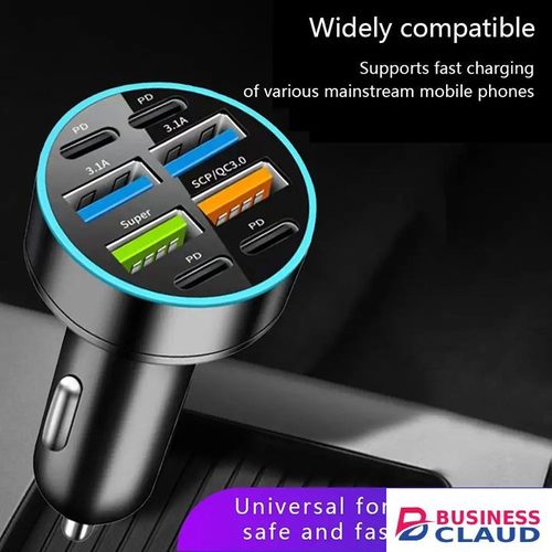 100W 6 / 8 Ports Car Charger Fast Charging USB C Car Phone Charger PD Type C Power Adapter Digital Display Compatible with All Devices USB Type C Car Lighter PD QC3.0 Car Phone Charger Tecno Huawei in Built-charging-cable-and-22-5w-fast-charging