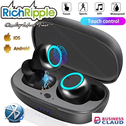 RichRipple Y50 Plus+ Wireless Bluetooth Earphone TWS Stereo Earbuds In-Ear Earpods Touch Control 450mAh with Mic Earphone for iOS&Android