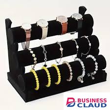 3-Tier Velvet Jewelry Display Stand - Black Bracelet & Watch Organizer// van cleef bracelet holder /watch display Shop in One-printer