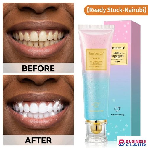 Busaurus Nicotinamide Dazzle Whitening Toothpaste 100g - Blue & Pink Starry Texture, Professional Teeth Brightening, Fresh Mint Breath, Remove Stains & Oral Odor