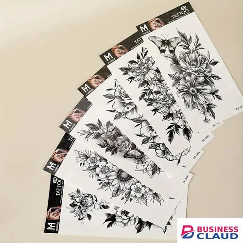6 Pcs Waterproof Black Flower Pattern Body Tattoo Stickers - Durable, Long-Lasting for 3-5 Days, Suitable for Men and Women on Arm, Chest, Tummy, Back