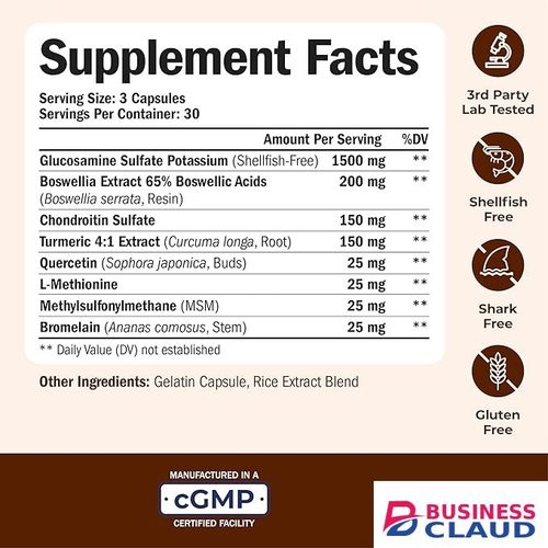 Glucosamine Chondroitin MSM Turmeric Joint Capsules 90 Pcs – 8-in-1 Formula 1500mg | Knee Elbow Bone Health | Shellfish Free Non-GMO cGMP in 1-formula-1500mg-knee-elbow-bone-hea