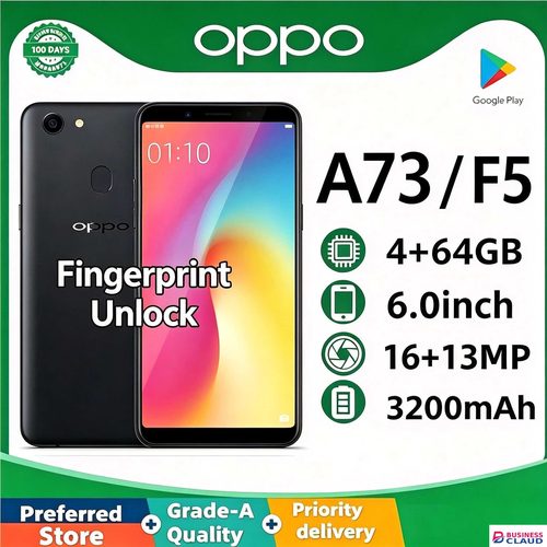 Refurbished Refurbished OPPO A73/F5 Smartphone 4GB+64GB, 6 Inch HD Full Screen, Rear-mounted fingerprint unlock,16MP Front Beauty Camera, Dual SIM Mobile Phone,Gaming & Live Streaming Phone,All Networks Supported in Usb-cable-black