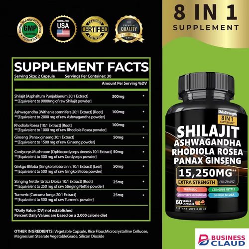 Shilajit Capsules For Men Natural Energy Testosterone Booster Stamina Strength Vitality Libido Hormonal Balance Endurance Performance And Recovery Supplement Enhance Energy, Strength, Testosterone