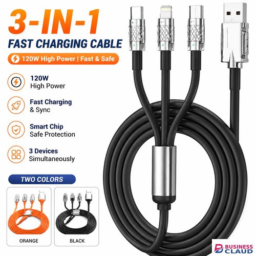 【Promotion】1.2m/2m 120W Multi Charging Cable, 3 in 1 Multiple Charger Cable, Short Universal Charging Cable with 3 Different Port IP/Type-C/Micro Compatible with Samsung/Xiaomi/Huawei/iPhone/ iPad in 1-multiple-charger-cable-short-universal-charging-c