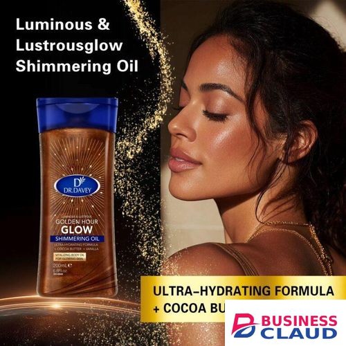 DR.DAVEY Golden Hour Glow Shimmering Body Oil is a lightweight, luminous body oil that enhances the skin with a subtle golden shimmer in Kenya-premium-incense-scent