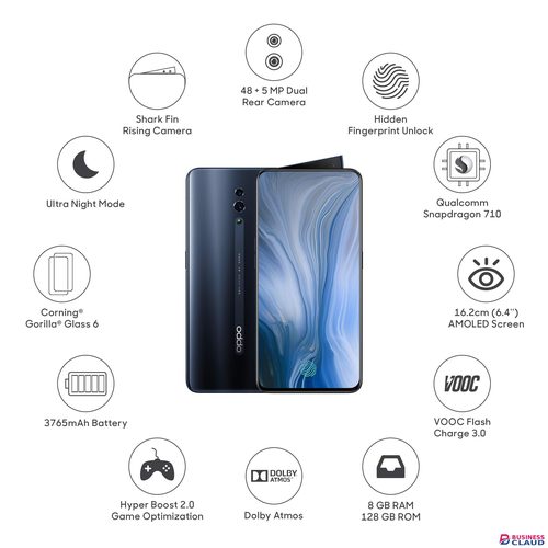 Refurbished Refurbished oppo Reno 256GB/128GB+6GB face unlock 6.4-inch 48MP+16MP+5MP 2G / 3G / 4G /LTE DUAL SIMsmart phone in Cable-black