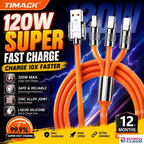 TIMACK 3 in 1 120W 6A Fast Charging Type C Cable Micro USB for iPhone Charging Cable for Samsung Huawei Xiaomi Phone Charger USB Cable