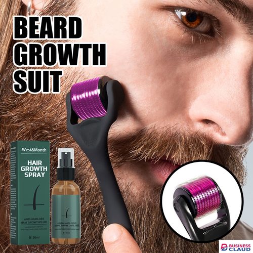 Men Beard Growth Spray Roller Set Moisturizing Spray Nourishing Enhancer Facial Hair Growth Beard Mustache Care Growth Essence in The-picture