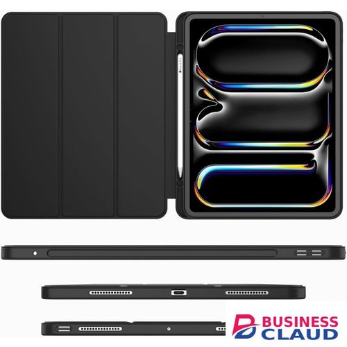 For Apple iPad Pro 11 Inch Case (M4 2024/M5 2025) with Pencil Holder, Smart Cover with Protective Trifold Stand & Soft TPU Back, Auto Wake/Sleep, Support Pencil Pro, Black in Built-charging-cable-and-22-5w-fast-charging