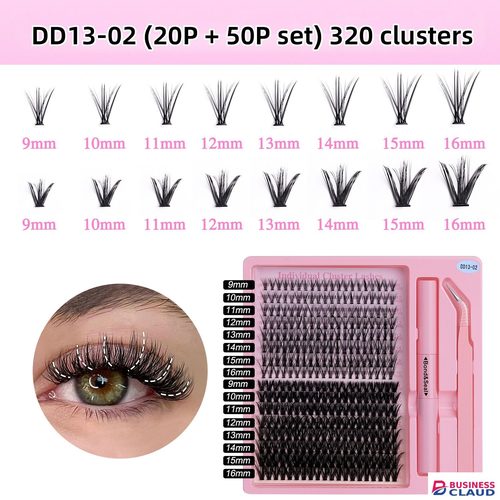 320 Pcs DIY Segmented false eyelash set, large capacity dense single cluster of false eyelashes False Eyelash Extension Set