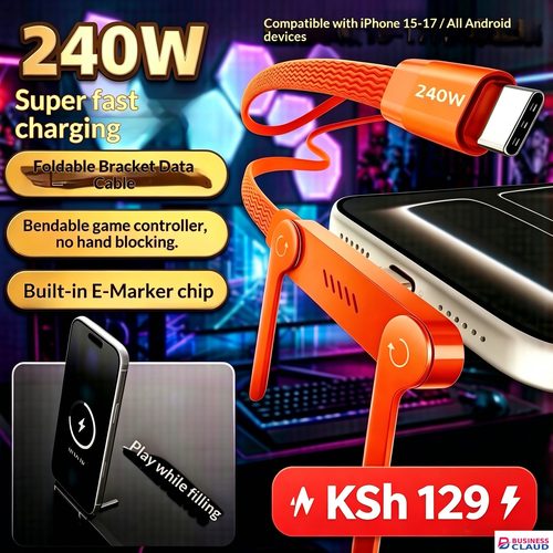 ????240W Fast Charging USB C Cable with Foldable Phone Stand L-Shaped Braided Cord for Samsung Xiaomi Huawei in Built-charging-cable-and-22-5w-fast-charging