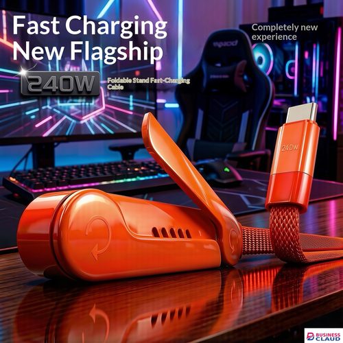 ????240W Fast Charging USB C Cable with Foldable Phone Stand L-Shaped Braided Cord for Samsung Xiaomi Huawei in Built-charging-cable-and-22-5w-fast-charging