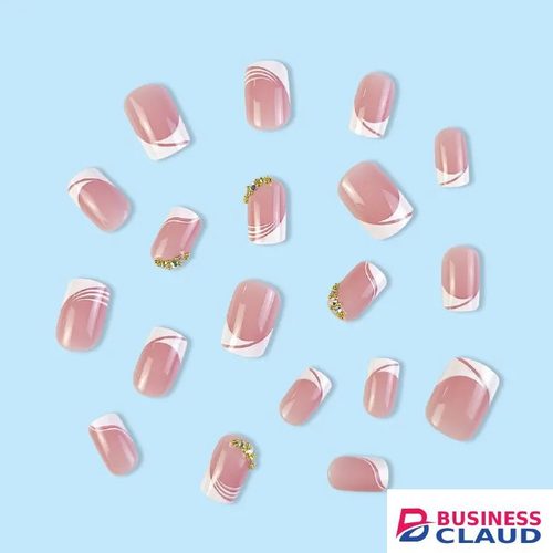 24pcs Square French Tip Wearable Fake Nails Reusable Stick On Nails Press on Full Cover False Nail Tips with Jelly Stickers Makeup Accessories Nail Art in Hair-extension