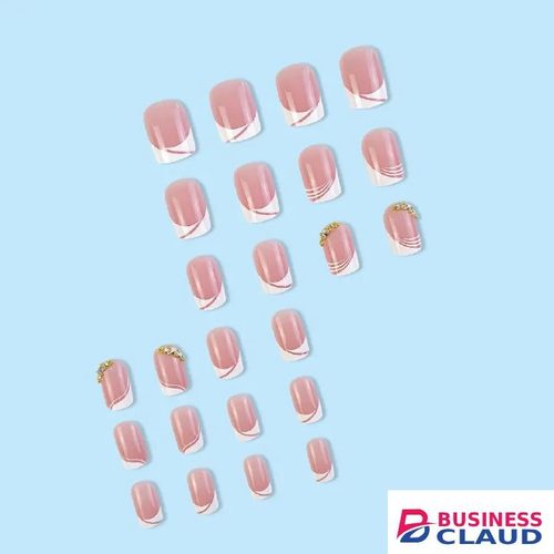 24pcs Square French Tip Wearable Fake Nails Reusable Stick On Nails Press on Full Cover False Nail Tips with Jelly Stickers Makeup Accessories Nail Art in Hair-extension