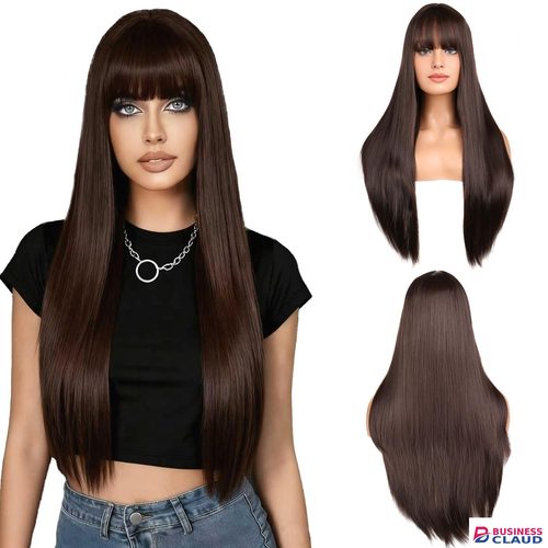 65cm Long Straight Wig with Bangs for Lady Natural Looking Long Straight Wigs Synthetic Hair Wig Full Fringe Wigs for Women Daily Use in 1-formula-1500mg-knee-elbow-bone-hea