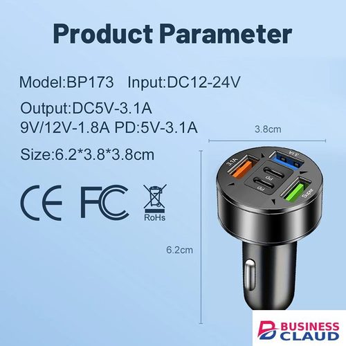 250W 5 Ports Car Charger LED Display Fast Charging PD QC3.0 USB C Car Phone Charger Type C Adapter In Car For IPhone Samsung Xiaomi TECNO Infinix itel in Built-charging-cable-and-22-5w-fast-charging