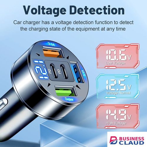 250W 5 Ports Car Charger LED Display Fast Charging PD QC3.0 USB C Car Phone Charger Type C Adapter In Car For IPhone Samsung Xiaomi TECNO Infinix itel in Built-charging-cable-and-22-5w-fast-charging