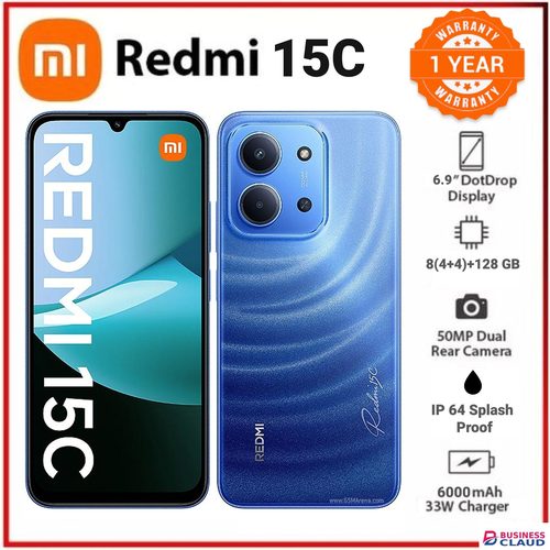 REDMI 15C 128GB Storage Upto 8(4+4)GB Ram 6.9'' FHD Immersive Display 50MP Main Cam +8MP front 6000mAh 33W Fast Charger Xiaomi Hyper OS Side Fingerprint Smartphone smart phones in Built-charging-cable-and-22-5w-fast-charging