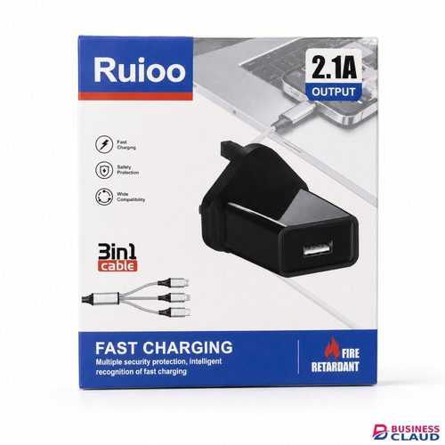 【2PCS ：Durable 3 in 1 Charger】RUIOO Original Charger Set Charging Adapter with 1M 3-in-1 Braided Cable Compatible with Type-C, Micro USB & Lightning