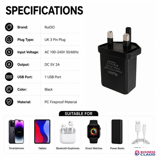 Original Durable 【2PCS ：Durable 3 in 1 Charger】RUIOO Original Charger Set Charging Adapter with 1M 3-in-1 Braided Cable Compatible with Type-C, Micro USB & Lightning in 1-braided-cable