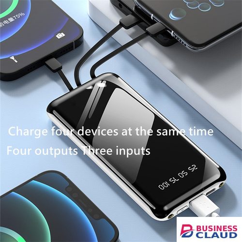 Built in 4 Cables Power Banks 10000mAh Portable Power Bank USB C Input/Output with LED Display Suitable For IPhone Android Type-C powerbank