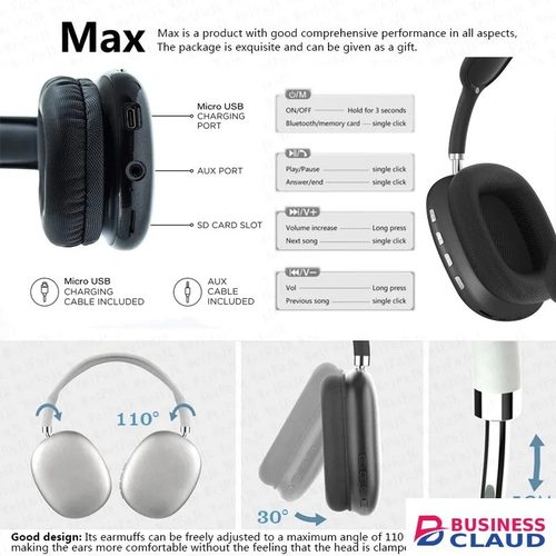 RichRipple P9 Max Wireless Bluetooth Headphones With Mic TF Headsets Stereo Sound Earphones Sports Gaming Supports TF in Cables-led-light-flashlight