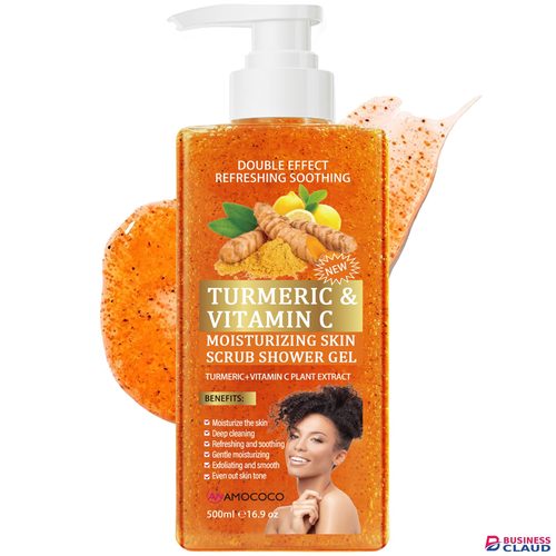 Amococo 500ml Turmeric & Vitamin C Moisturizing Skin Scrub Shower Gel - 2-in-1 Exfoliating & Deep Cleaning Body Wash for Glowing Skin in 1-exfoliating-deep-cleaning