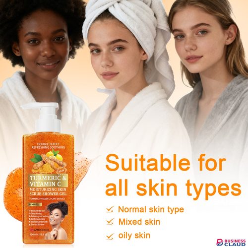 Amococo 500ml Turmeric & Vitamin C Moisturizing Skin Scrub Shower Gel - 2-in-1 Exfoliating & Deep Cleaning Body Wash for Glowing Skin in 1-exfoliating-deep-cleaning
