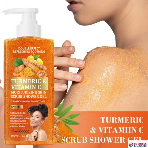 Amococo 500ml Turmeric & Vitamin C Moisturizing Skin Scrub Shower Gel - 2-in-1 Exfoliating & Deep Cleaning Body Wash for Glowing Skin